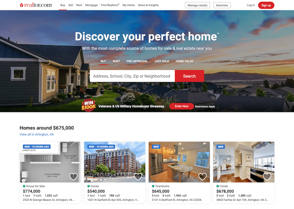 Real estate landing page example